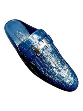 NEW Hermes NIB Blue Shiny Niloticus Crocodile Rivoli Mule Shoes Clogs EU 40